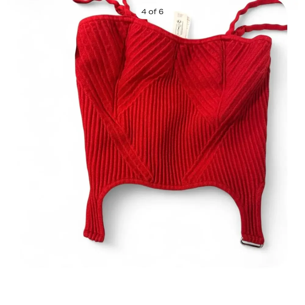 $118 alo yoga DENIM KNIT GARTER TANK in Bold Red .orig$118 Size XS